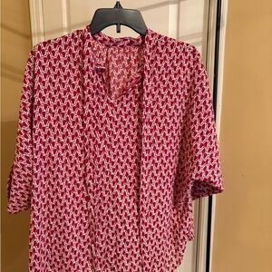 SHEIN Red and White Patterned Blouse